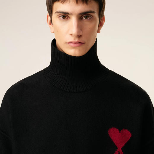 AMI 男女同款心形徽标刺绣嵌花羊毛针织衫 黑色 UKS839 018 009 商品图3