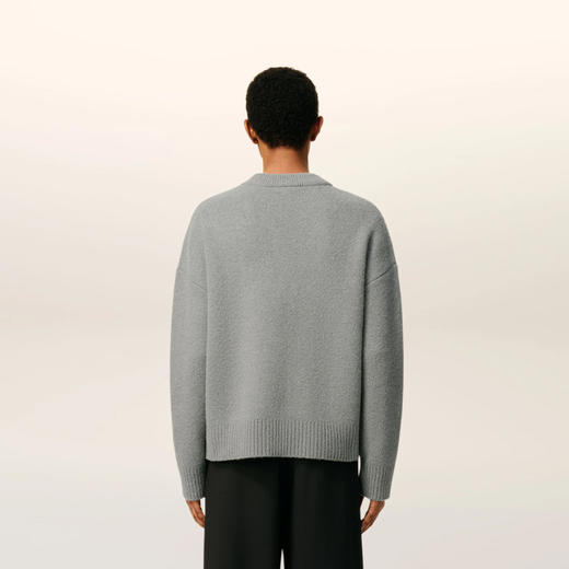 AMI 男女同款心形徽标刺绣嵌花混纺羊毛针织开衫 灰色 UKC365 KN0135 058 商品图2