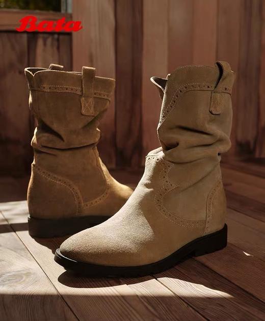 【云粉节】 【拔佳】BF楼Bata沙丘轨迹西部靴女25冬款牛剖皮百搭复古擦色牛仔靴67011DS5   吊牌价1459    活动价939 商品图0