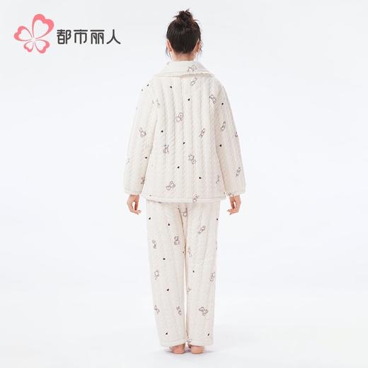 都市丽人法兰绒烂花睡衣女士家居服长袖长裤加厚夹棉套装LHH9E1 商品图3