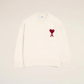 AMI 男女同款心形徽标刺绣嵌花羊毛针织衫 米色 UKS838 018 154