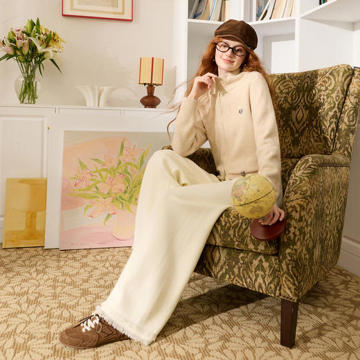 三彩2025冬季新款加绒针织休闲裤松紧腰宽松直筒裤长裤简约M 商品图2