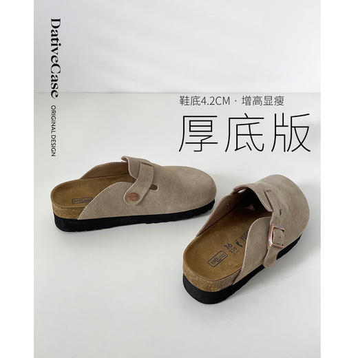 真皮勃肯鞋   厚底拖鞋   女2025春秋新款   外穿博肯半拖 商品图7