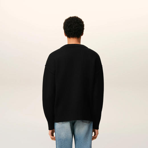 AMI 男女同款心形徽标刺绣嵌花羊毛针织开衫 黑色 UKC367 018 009 商品图2