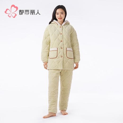 都市丽人烂花绒夹棉睡衣女士家居服长袖长裤加厚夹棉套装LHH1P2 商品图1