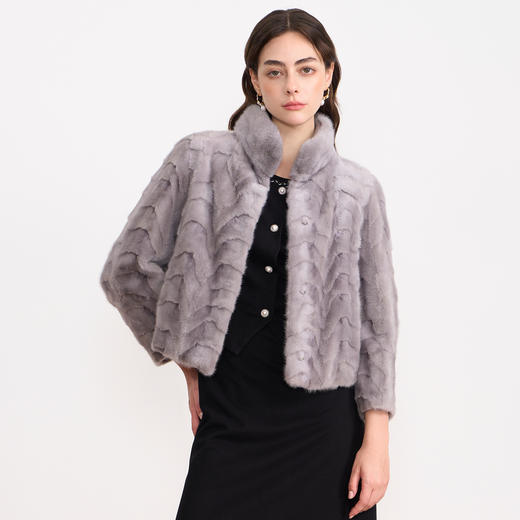 EITIE爱特爱时尚气质立领显瘦短款水貂毛皮草外套2025冬季新款D2593919X 商品图2