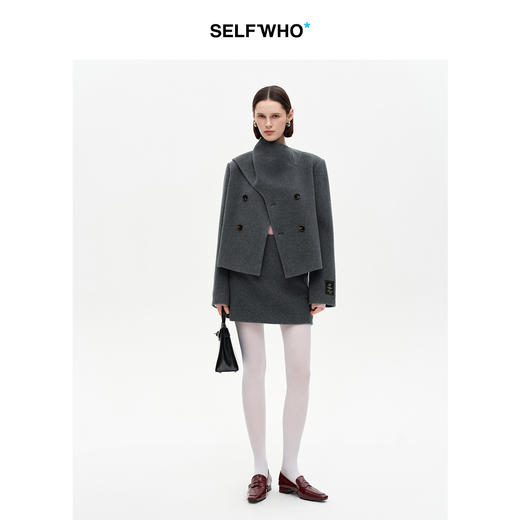 SELFWHO羊驼毛混纺毛呢半身裙女2025冬新款宽腰头显瘦通勤A字半裙 商品图4