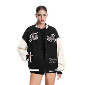 FDR官方店 闪粉小香风小狗珠绣棒球服女秋冬宽松情侣夹克上衣男