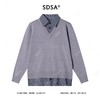 SDSA秋冬新款痞帅男装韩版拼接撞色假两件针织毛衣复古翻领上衣 商品缩略图1