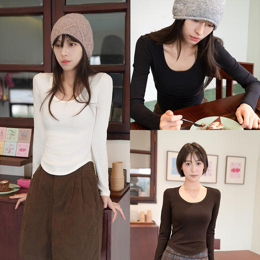 靴下物【纸片人】绵羊毛面料打底衫女长袖秋冬轻薄保暖显瘦上衣 商品图4