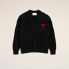 AMI 男女同款心形徽标刺绣嵌花羊毛针织开衫 黑色 UKC367 018 009 商品缩略图0