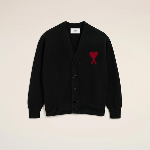 AMI 男女同款心形徽标刺绣嵌花羊毛针织开衫 黑色 UKC367 018 009 商品图0