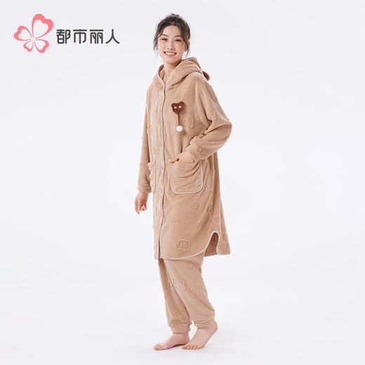 都市丽人睡衣法兰绒提花睡衣女士家居服长袖长裤法兰绒套装LHH1L7 商品图2