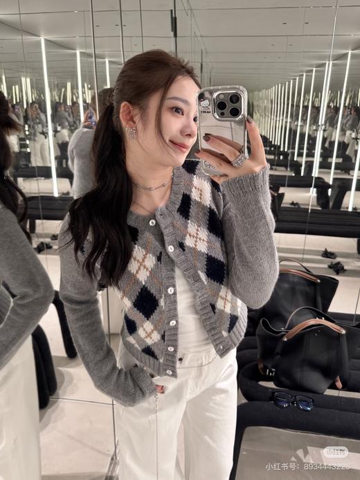 拼色菱格挂毛logo针织开衫 商品图7