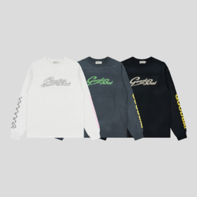 GOODBAI 圆领组合logo印花做旧洗褪长袖T恤