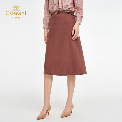 乔万尼2025新品复古烟熏红A字版型垂坠感显瘦半身裙ED3D239 商品图1