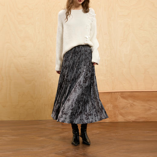 【梨型理想裙】三彩2025冬季新款印花丝绒半身裙高腰A字裙长裙M 商品图3