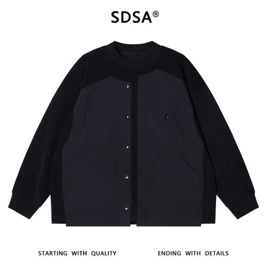 55225SDSA秋冬新款痞帅男装韩版纯色拼接纽扣装饰磨破圆领针织卫衣百搭 商品图1