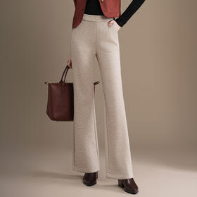 QYM 5271-Y毛呢微喇裤休闲裤时尚高腰宽松
