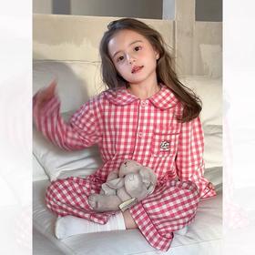 宸之昊女童睡衣春秋新款洋气女孩甜美可爱卡通格子长袖家居服两件套装★