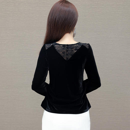 QYM SD58822-Y蕾丝拼接金丝绒打底衫小衫时尚上衣 商品图2