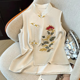 XYF83192025秋季新款复古新中式国风改良文艺休闲盘扣立领开衫马甲上衣女