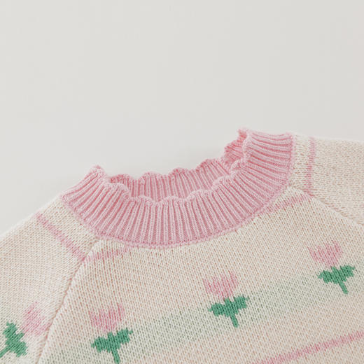 马克珍妮女童郁金香提花纯棉针织毛衣2025年秋冬新款551892 商品图3