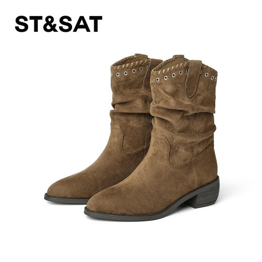 【绒里可选】星期六美拉德西部复古尖头堆堆靴SSD4116E6T 商品图7