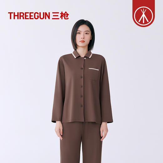 Threegun三枪 丝感棉翻领开襟女士家居套-T80087D02 商品图4