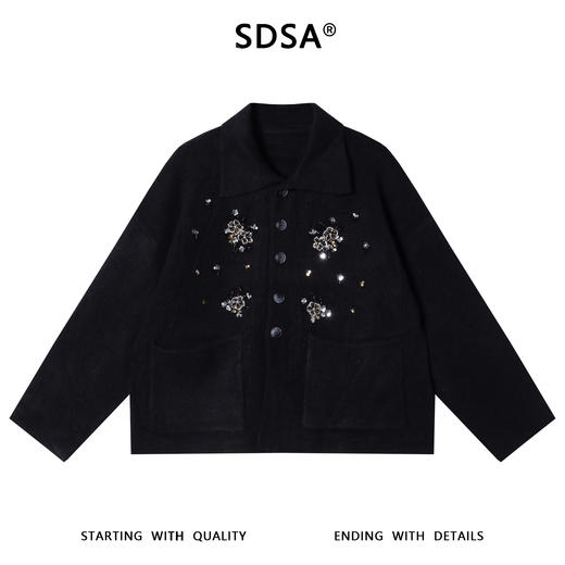 2716SDSA秋冬新款痞帅男装潮牌手工珠花装饰开衫翻领针织衫百搭毛衣 商品图1