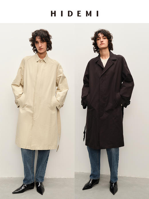 HIDEMI极简西装翻领形经典款风衣 黑色/米白色 商品图0