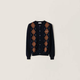 MIU-S 藏蓝菱格纹羊绒开衫.