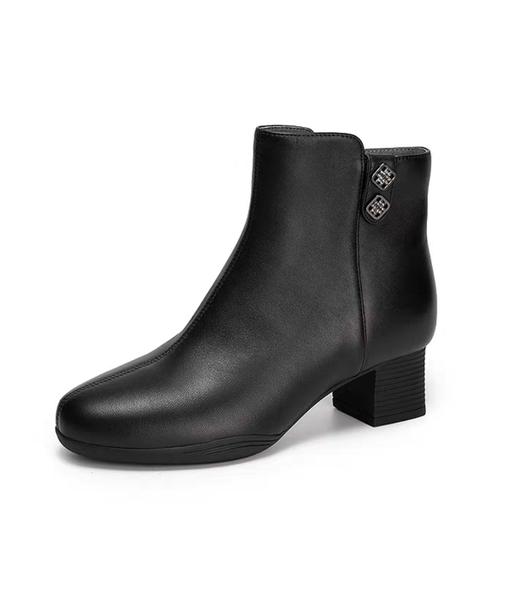 【云粉节】BF楼千百度加绒粗高跟羊皮靴女2025冬季新款增高时装靴保暖显瘦短靴子A25510812吊牌价1199活动价959 商品图0