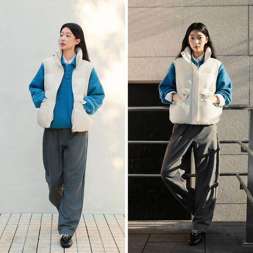 森马棉马甲女冬季防泼水纯色oversize立领面包服叠穿时尚百搭外套 商品图4