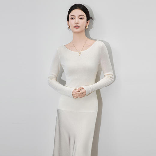 「高货wl」全新升级【铂金会员183/天猫239/差价56】(92742)洛诗琳超细美丽诺羊毛针织衫2025秋季船领简约打底上衣 商品图0