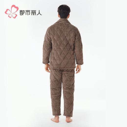 都市丽人睡衣法兰绒烂花夹棉男士家居服长袖长裤加厚夹棉FHH1E1 商品图3