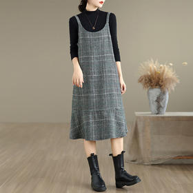 GYH 9240千鸟格毛呢裙显瘦大码中长款马甲连衣裙