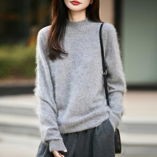 馥迦慵懒软糯拉绒拉毛无缝半高领羊毛衫 商品图9