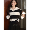 鹿向南「晚冬回信」慵懒风黑白条纹翻领针织毛衣女秋宽松显瘦上衣 商品缩略图2
