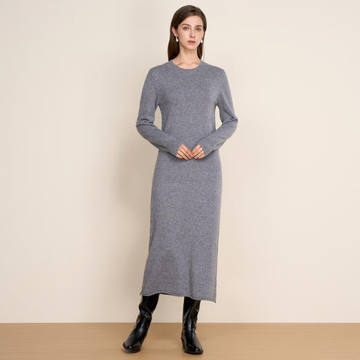 EITIE爱特爱高级感灰色长款裙摆卷边设计时尚简约含羊毛针织长裙8001707 商品图2
