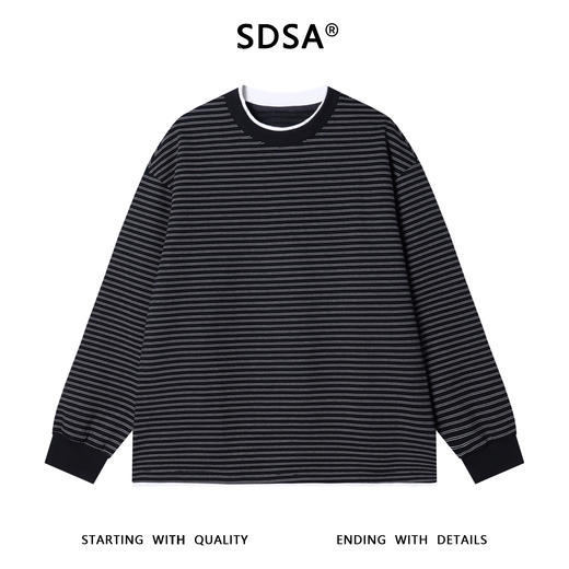 SDSA男士秋冬新款痞帅男装韩版拼接领口撞色条纹圆领卫衣百搭舒适 商品图1