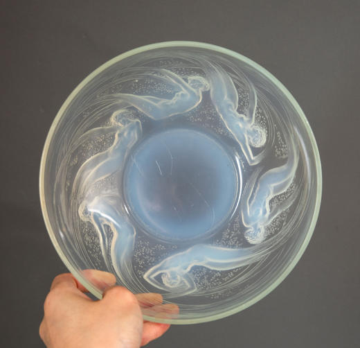 独角鹿西洋古董1921年法国顶级水晶工坊莱俪LALIQUE设计出品「ONDINES 水之精灵」主题欧泊水晶碗及浅口盘 商品图3