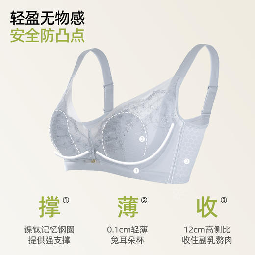 【商场同款】熳洁儿 大胸显小云感棉兔耳朵杯性感蕾丝记忆钢圈薄款秘境花园系列CD杯23701302 商品图1