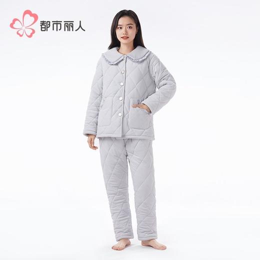 都市丽人睡衣海岛绒烂花女士家居服长袖长裤加厚夹棉套装LHH1N6 商品图1