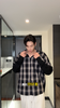 M5255SDSA秋冬新款痞帅男装美式拼接撞色格纹翻领长袖衬衫字母印花百搭 商品缩略图0