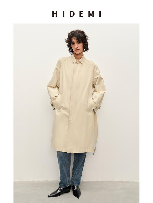 HIDEMI极简西装翻领形经典款风衣 黑色/米白色 商品图1