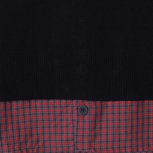 51165SDSA秋冬新款痞帅男装韩版拼接撞色假两件针织毛衣复古翻领上衣 商品图3