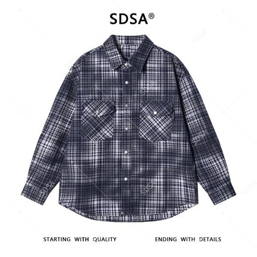 SDSA男士秋冬新款痞帅男装韩版休闲扎染格子纽扣翻领长袖衬衫百搭 商品图0