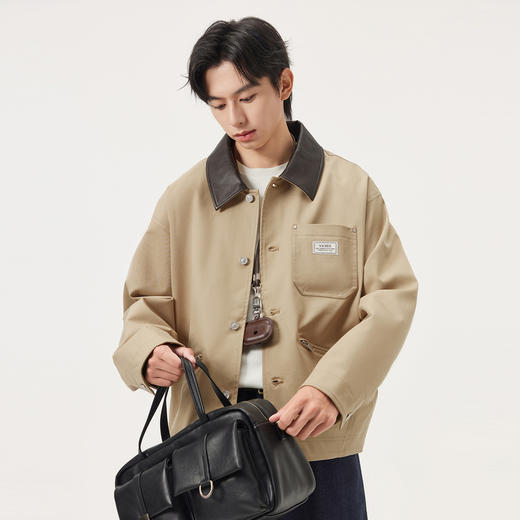 gxg.jeans男装 卡其色工装撞色领口宽松翻领夹克外套男 25秋热卖 商品图1