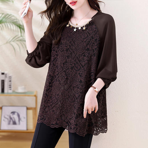 KQL A56N8126洋气拼接蕾丝衫宽松上衣 商品图2